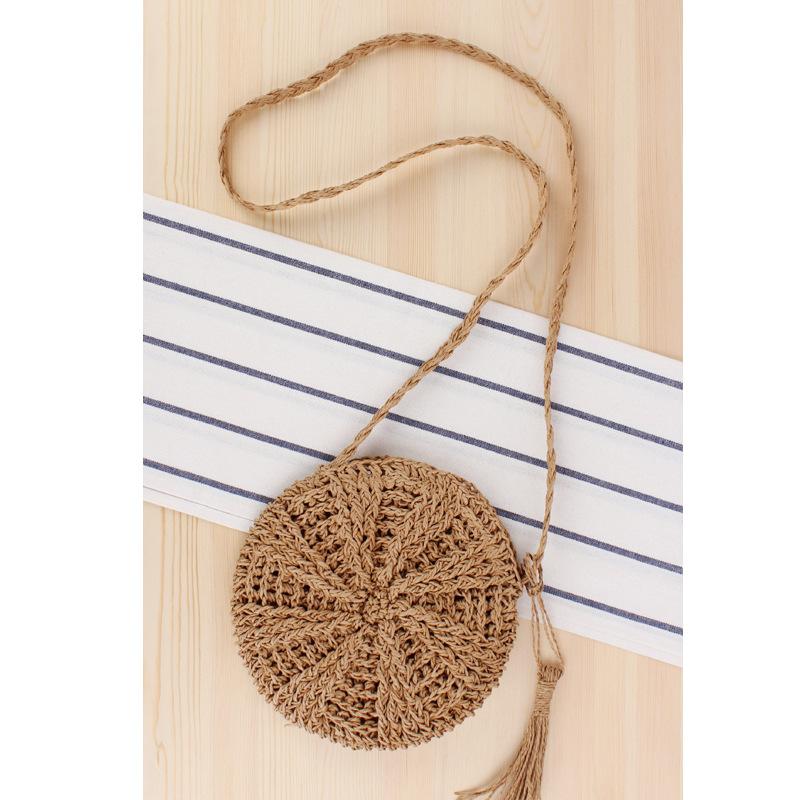 

Evening Bags Rattan Woven Round Women Straw Bag Handbag Knit Summer Beach Woman Shoulder Messenger Tassel Khaki Beige
