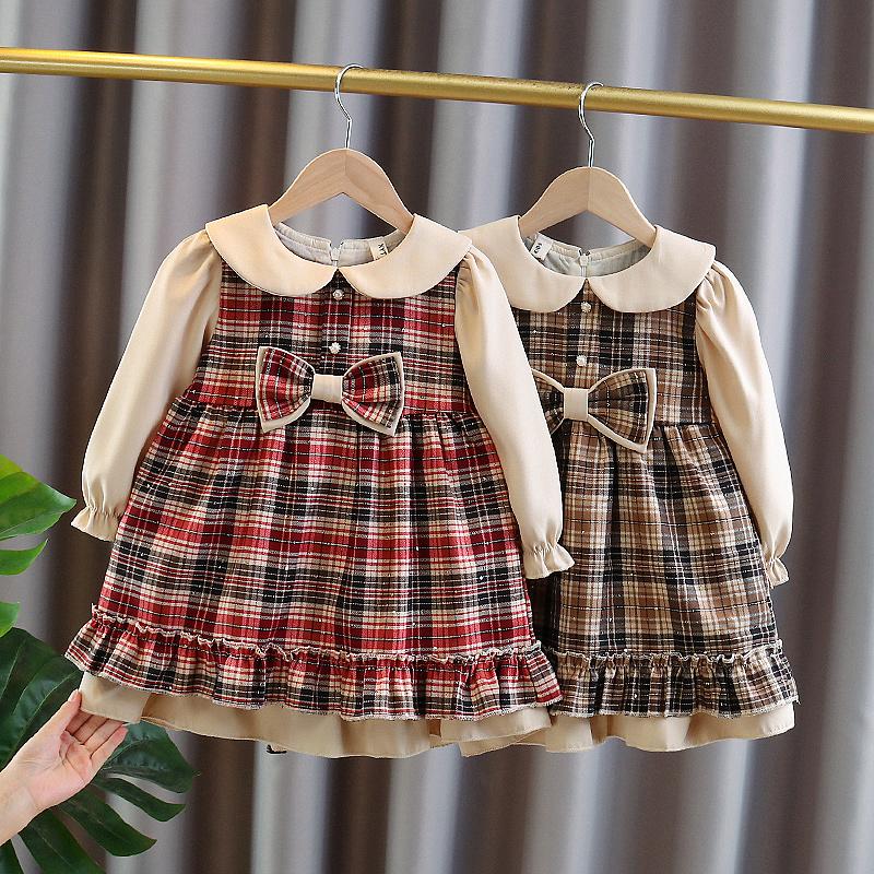 

Girl's Dresses Spring Kids Girl Clothes Plaid Long-sleeved Dress For Toddler Children Girls Clothing 2-6T Baby Birthday Christmas, Red;yellow