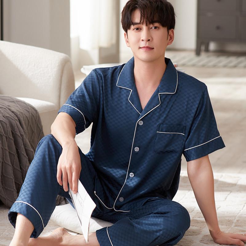 

Men's Sleepwear Plus Size 3XL Men Pajamas Set Silk Satin Nightwear 2PCS Shirt&pant Short Sleeve Homewear Pijamas Summer Home Clothes, Black;brown