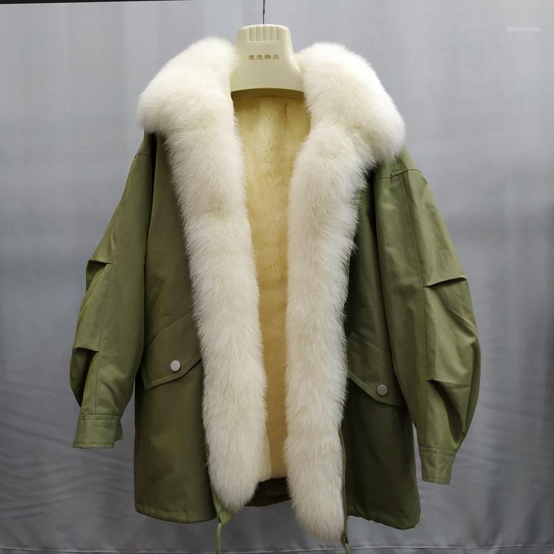 

Women's Fur & Faux Winter Coat For Woman Real Liner Jacket Furs Collar Korean Thick Warm Parkas Outerwear Overcoat Hip Hop Tops 2, Army green