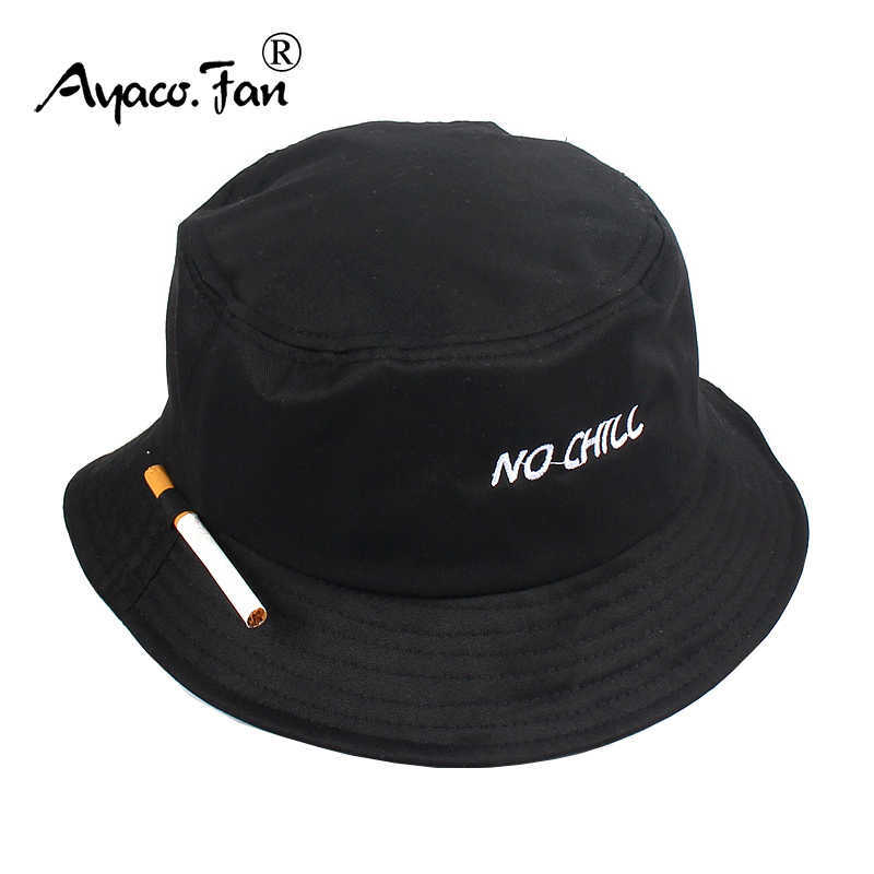 

2021 Solid Black Men Women Bucket Hat Cigarette Embroidery No Chill Hip Hop Fishing Cap Adult Unisex Panama Bob Hat Flat Sunhat Q0805, Orange bucket hat