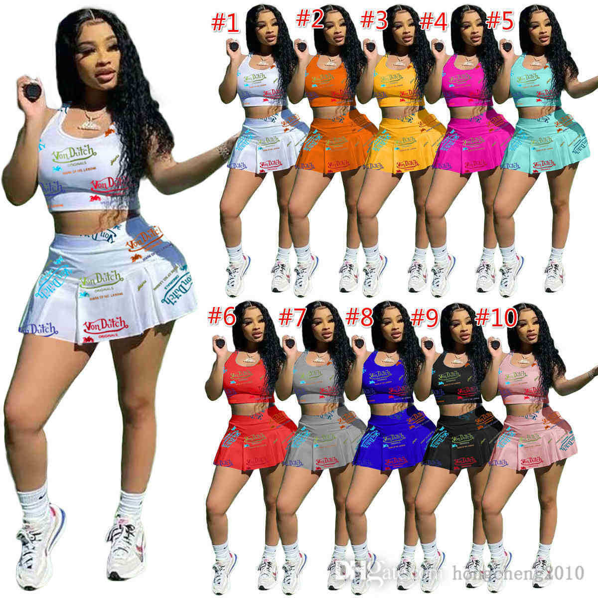 

Summer Women Two Pieces Dress Fashion Casual Printed Tracksuits Sexy Slim Vest Skirt Jogger Dresses Baseball Outfits Clubwear Plus Size S-XXL, Option for extra fee