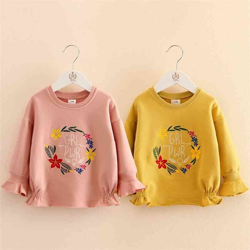 

Autumn Spring Fashion 2-4 5 6 7 8 9 10 Years Children'S Gift Flower Letter Flare Trumpet Sleeve Kids Baby Girl Sweatshirts 210701, Purple