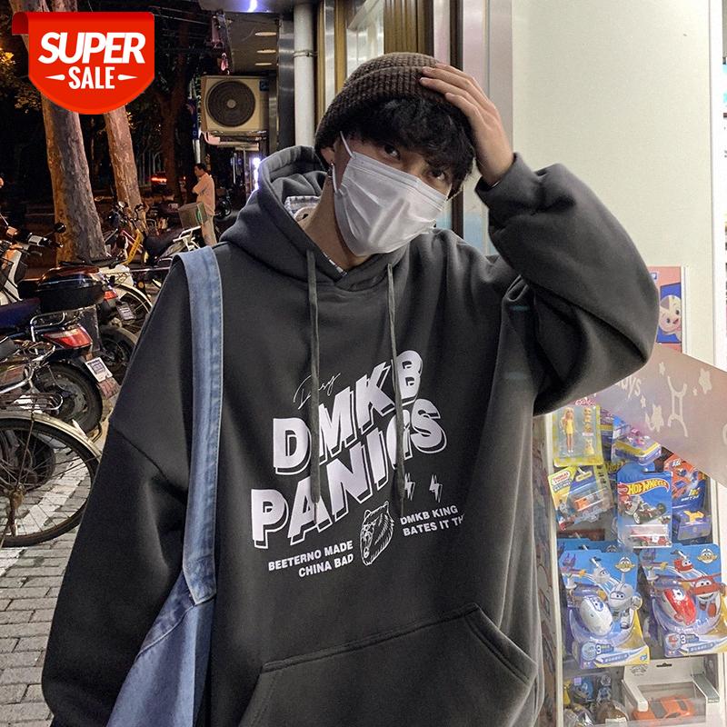 

INTFEDAY Korean style chic plus velvet thick hooded sweater for boys and girls loose lazy sports hoodie #Kh60, Black