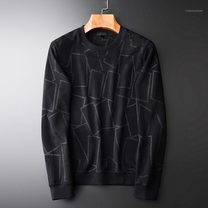 

Men's Hoodies & Sweatshirts Spring And Autumn Men High Quality Round Collar Geometric Jacquard Sweatshirt Male Slim Fit 4XL, Black hwz20087