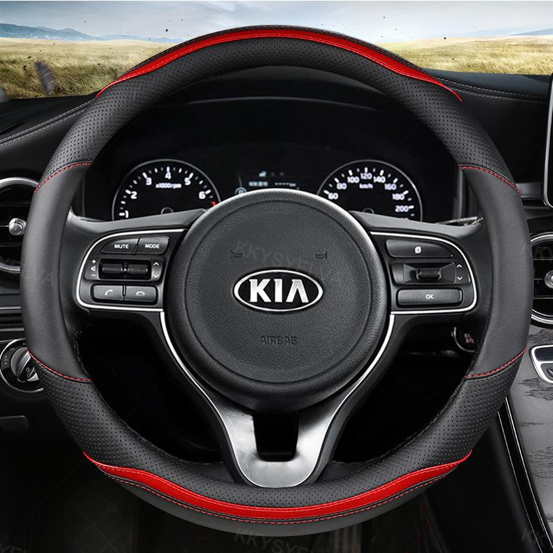 

Steering Wheel Covers Carbon Fibre Leather Car Cover For Kia Rio 2 3 4 X Line Kombi Sedan Auto Accessories Interior