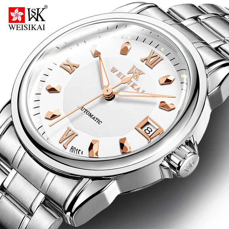 

Mechanical Watch Classic Style Luminous Jobs Movement Gift Waterproof Men's Steel Belt Business Wristwatches, Slivery;brown
