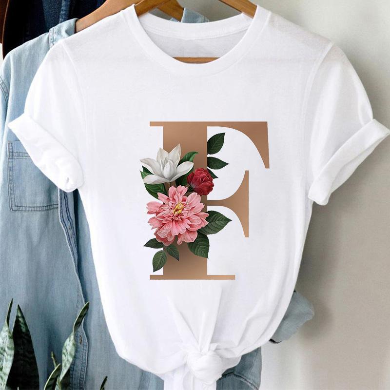 

Women's T-Shirt Casual Short Sleeve Tee Shirt Tops Femme For Women 26 Letter Customization Printing T-shirts Ladies Fashion Harajuku Top, White