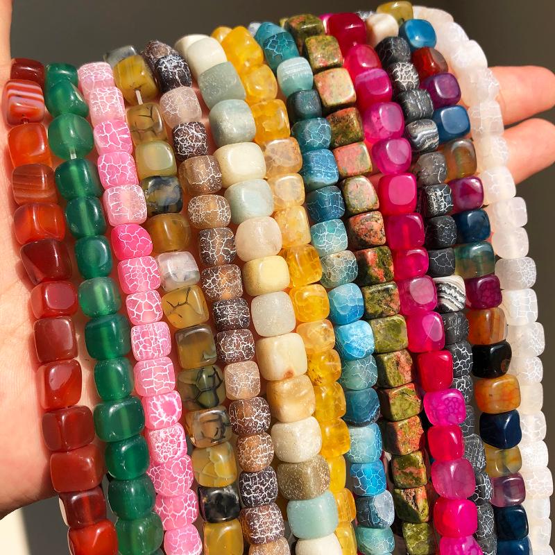 

Other Natural Stone Sqaure Cube Frost Cracked Dragon Veins Agates Loose Beads For Needlework Jewelry Making DIY Necklace Bracelet