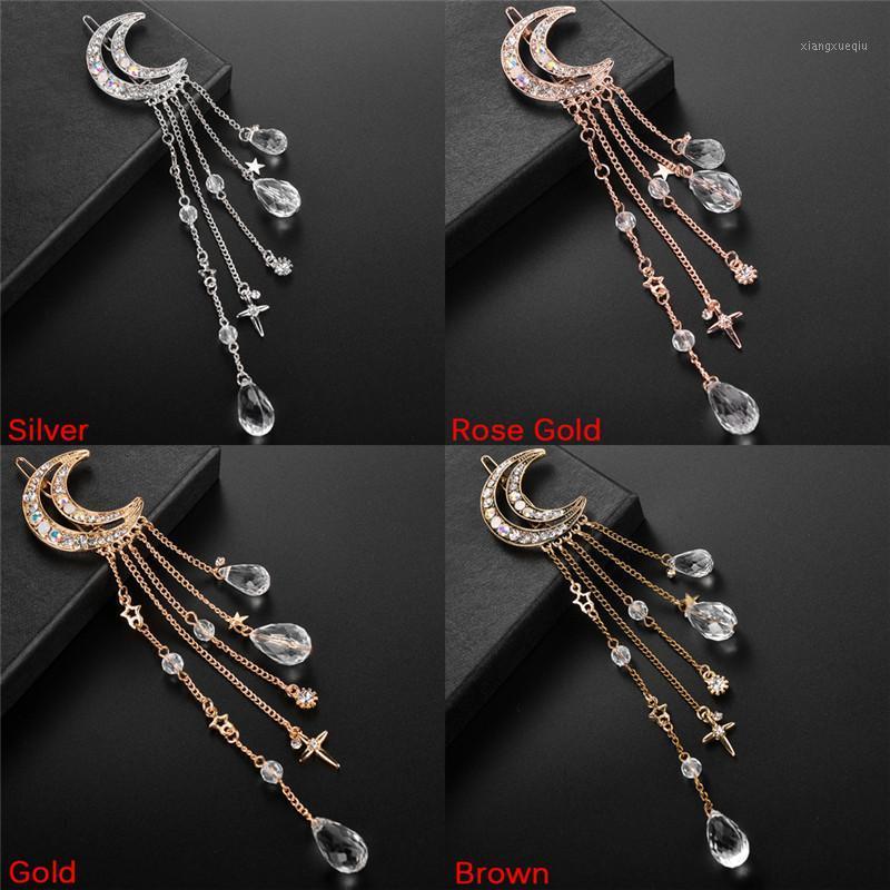 

1pc Charming Crystal Moon Hair Clip Tassels Long Accessories Femme Bijoux Clips & Barrettes, Golden;silver