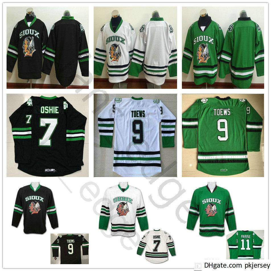 

Cheap Mens Vintage North Dakota Fighting Sioux College Hockey Jerseys 9 Jonathan Toews 11 Zach Parise 7 TJ Oshie University Stitched Shirt, Black;red