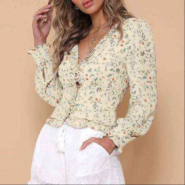 

floral print chiffon and womens blouses vitange boho full sleeve, White