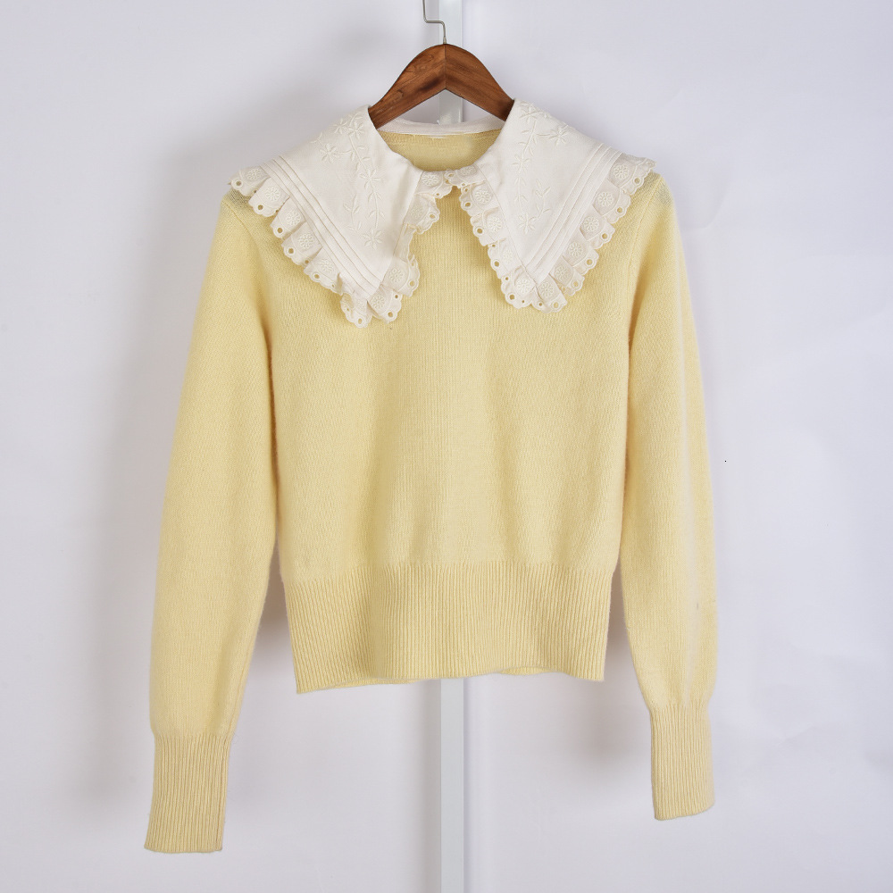 

women's sweaters yellow sweater with a peter pan collar, women's long-sleeve embroidered shirt, for spring and autumn, y9t6, White;black