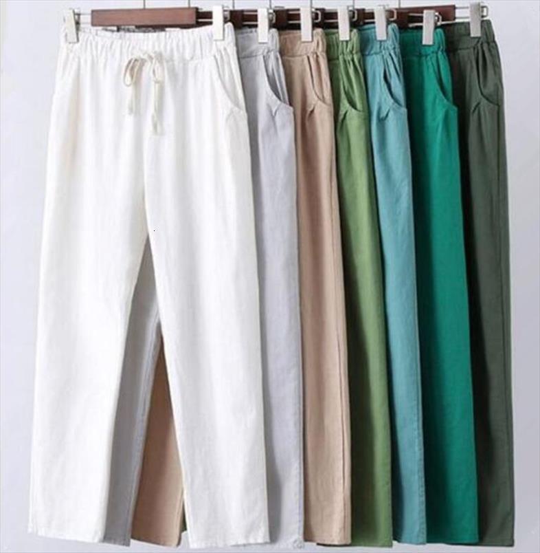 

summer cotton linen plus size womens pant 5xl 6xl 7xl trousers loose casual solid color harem, Black;white