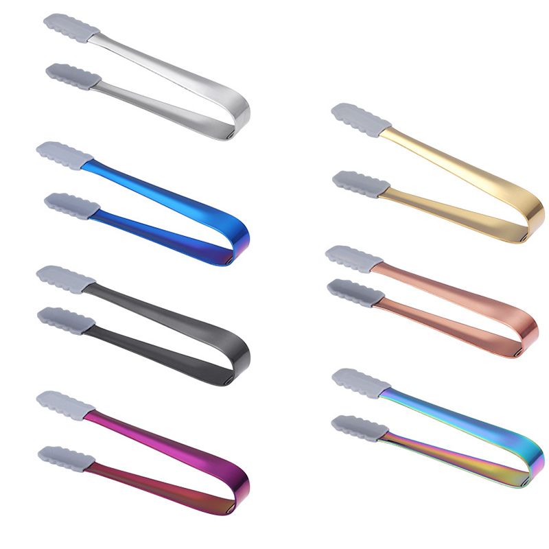 

Silicone Stainless Steel Ice Tongs Kitchen Bar Tools With Smooth Edge Coffee Sugar Clip Multifunction Mini Ices Cube Clamp Teacup Clips 13.3*1.6CM