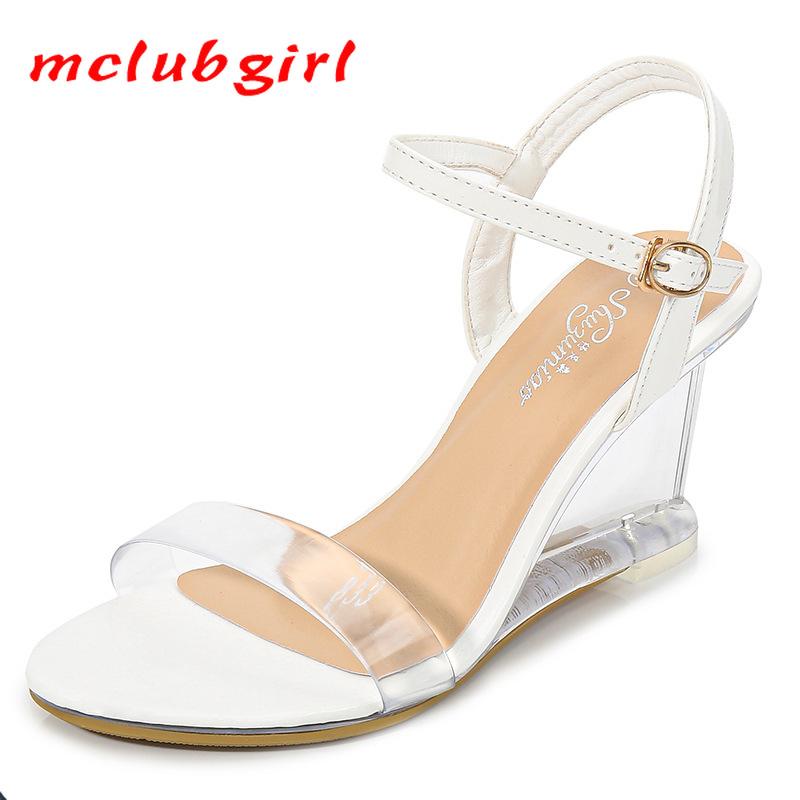 

Mclubgirl Wedge Sandals Women's Summer 2021 Sexy Crystal Transparent Pumps Drag Heels LFD, Black