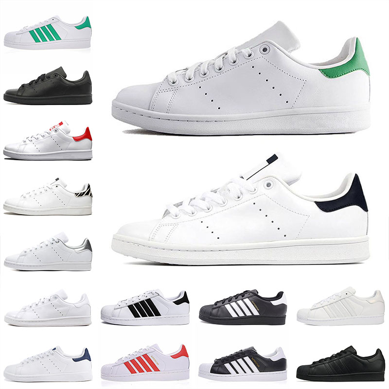 

Original Arrival Stan Smith Superstar Womens Mens leather casual shoes White Green platform sneakers flat luxury designers trainers classic, Black