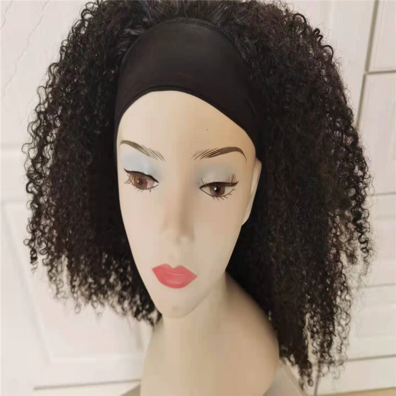 

Brazilian Human Virgin Remy Hair Headband Wigs Grade 9A Products Unprocessed Natural Black Kinky Curly Can Be Dyed, Natural color