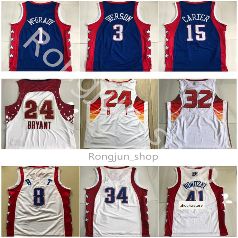 

Authentic Stitched Mitchell Ness Basketball Jerseys 2004 2007 All Tracy Star 1 McGrady Vince 15 Carter Retro Allen 3 Iverson Jersey Man size S-XXL High Quality, As picture