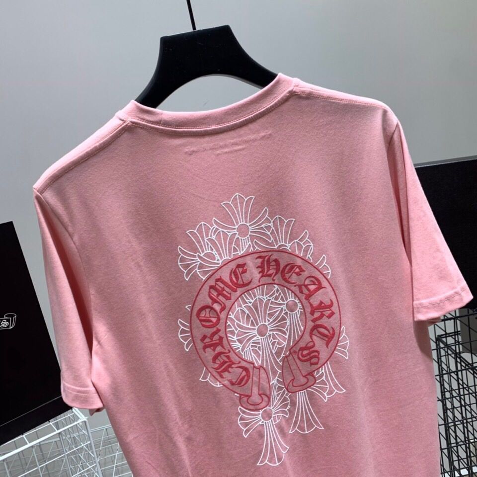 

Pink Horseshoe Trendy Contrast Cross Summer Phantom Print Men's and Women's Short Sleeve Tshirt Chrome Heart, White;black