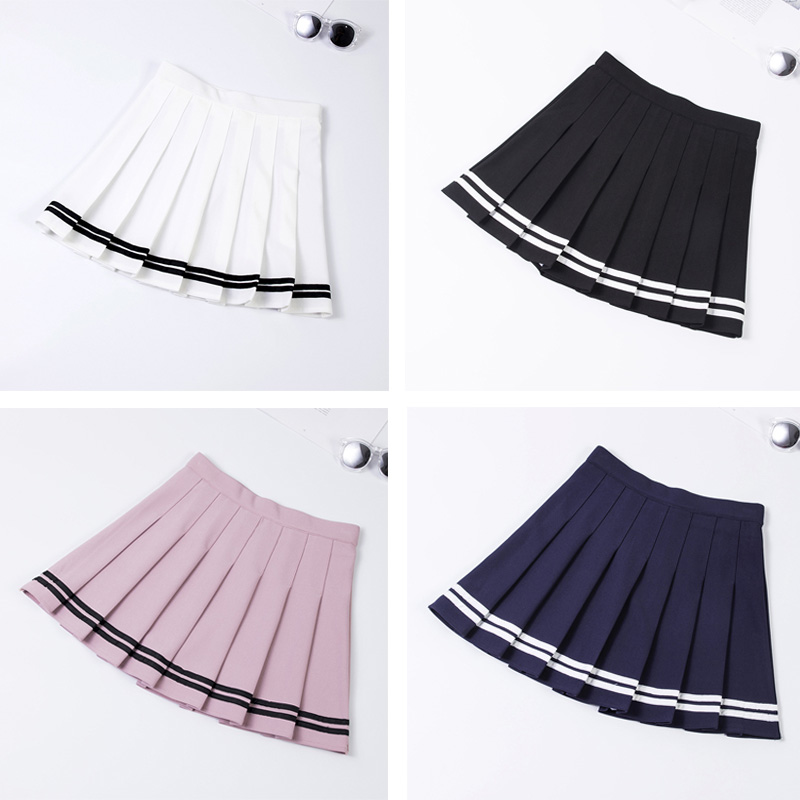 

2021harajuku pink skirts womens 2021 summer high waist anime skirts woman kawaii student short white plaid black pleated mini skirt