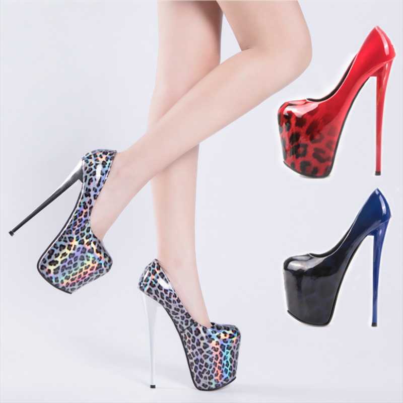 

Dress Shoes Platforms Stiletto Fetish SM 20cm Ultra High Thin Heels Woman Round Toe Cosplay Leopard Print Pumps Plus:34-48 49 50, Blue