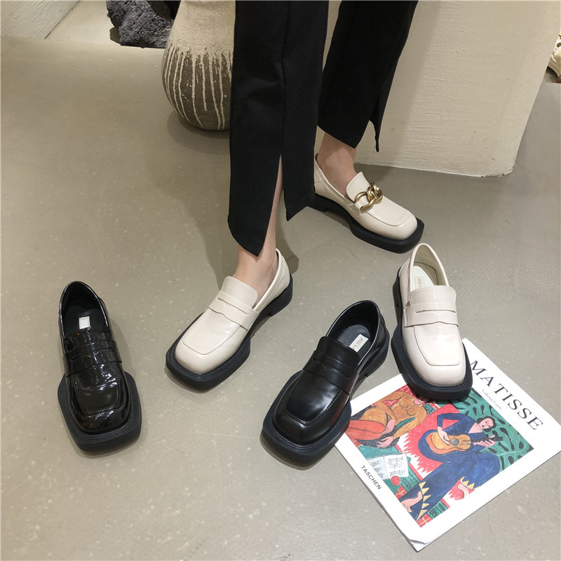 

sandals square toe british style oxford loafers women brand design chunky heel platform goth y2k shoes 5nhy, Black