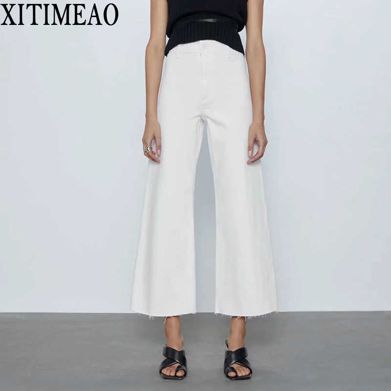 

ZA Women Chic Fashion High Waist Straight Jeans Pants Vintage Zipper Fly Pockets Female Ankle Trousers Pantalones 210602, Shallow khaki