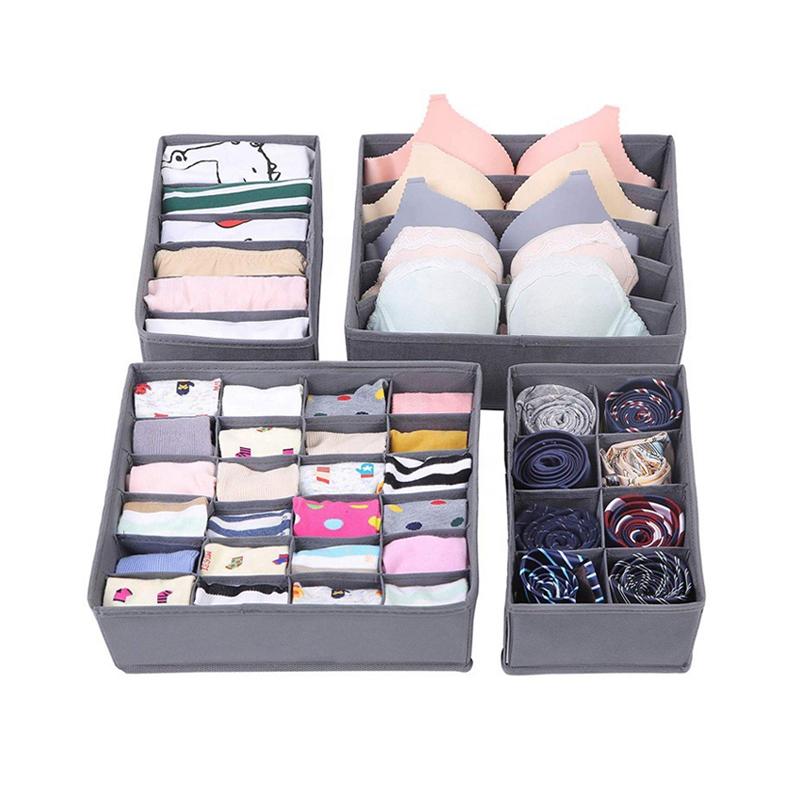 

Duffel Bags Underwear 4 Pack Drawer Dividers For Clothes Sock Bra Lingerie Storage Closet Organizers Washable Foldable Box, Beige
