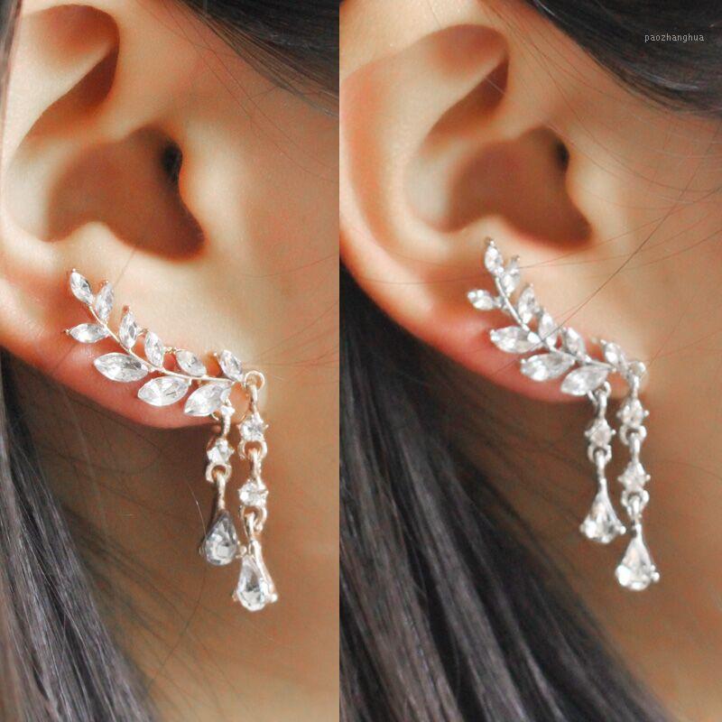 

Stud Arrival Trendy Leaf Rassel Earrings Floating Charms Crystal Rhinestone Leaves Statement Long Earring Jewelry For Women, Golden;silver