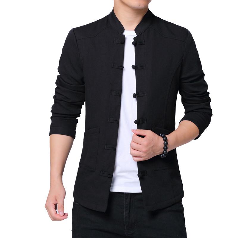 

Men' Jackets Spring And Autumn Retro Mens Jacket Black Gray Coats Chinese Style Large Size 5xl Tang Coat