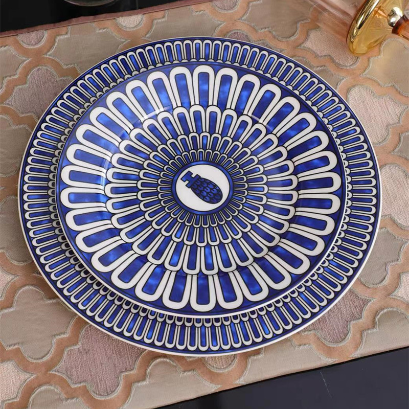 

High-end Ceramic tableware Blue plates set Bone china Dinnerware Porcelain dishes 6 inch 8 inch flat plate Cup and saucer Fashion home, Customize