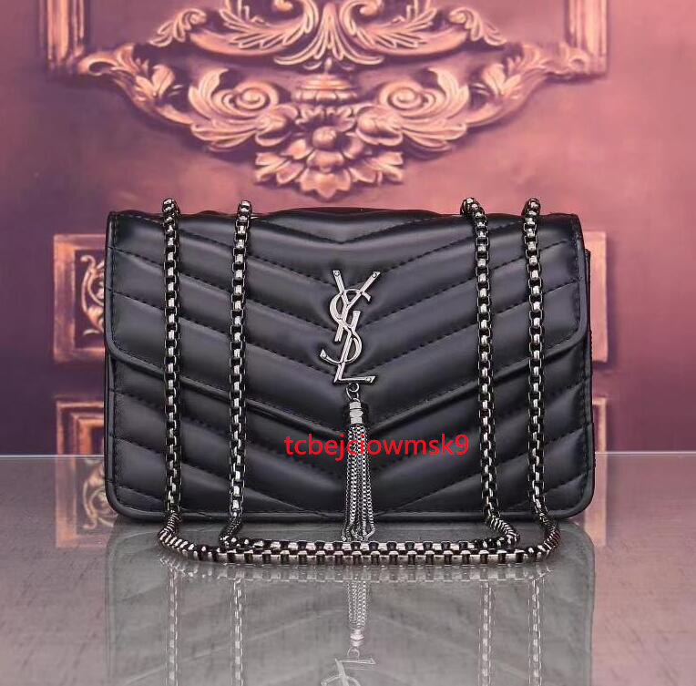 

049 yslsell women high quality leather handbag chain bag Envelope Shoulder Bags Messenger Dinner bag tote Shopping bag, Black;brown