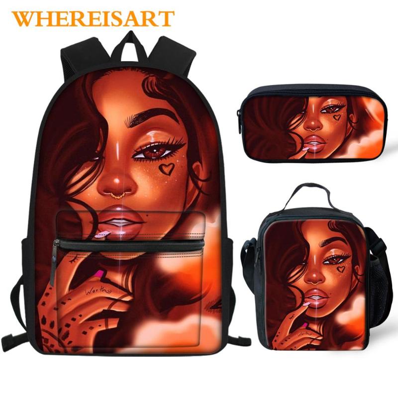 

School Bags WHEREISART Afro Girls Women Art Children Fashion Teen Backpacks Waterproof Bookbags For Kids 3pcs/set Drop