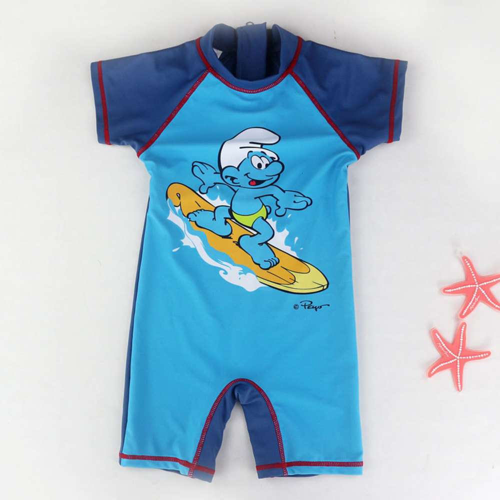 

Children's suit children's one-piece surfing swimsuit with big boy cartoon design beach spring sun protection short sleeve swimming, Black
