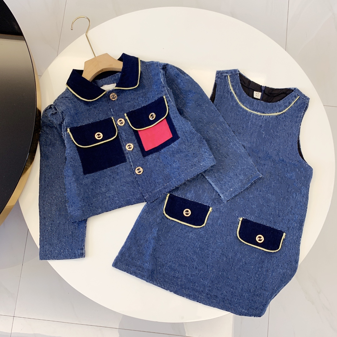 

Kids girls cowboy suit long sleeve coat + dress letter printing child elegant autumn baby children's designer clothing Y219111, Red;yellow