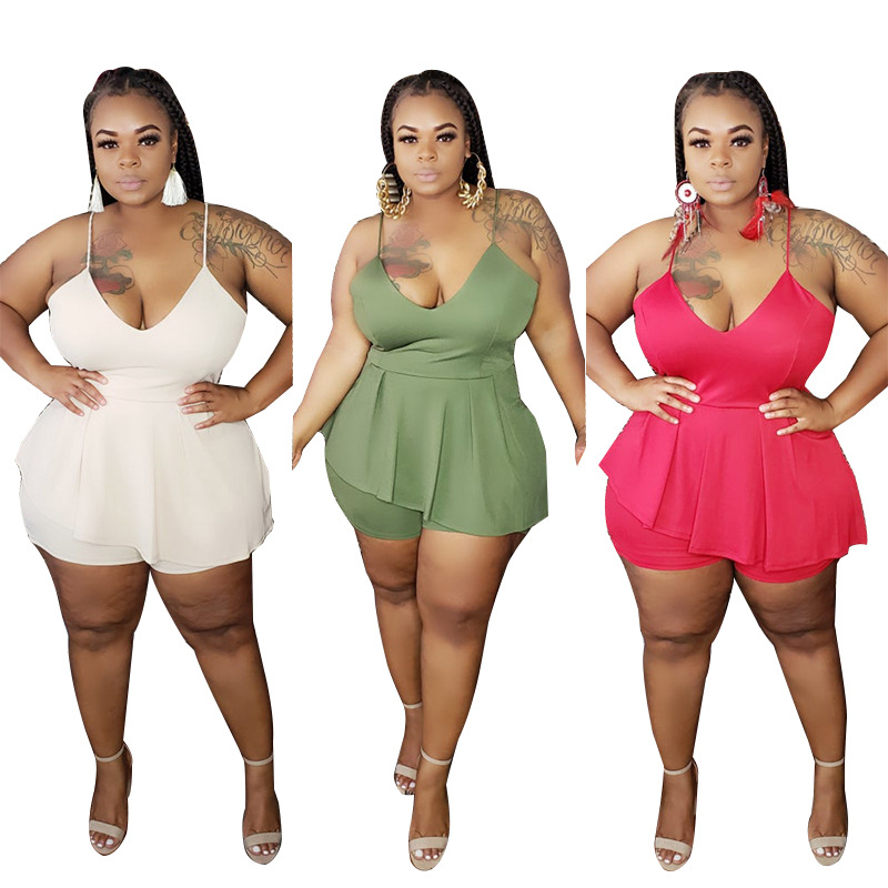 

Rompers Womens Jumpsuit Shorts Summer Ruffle Bodycon Suit V Neck Backless Sexy Plus Size Slip Jumpsuits Wholesale Dropshipping, Green