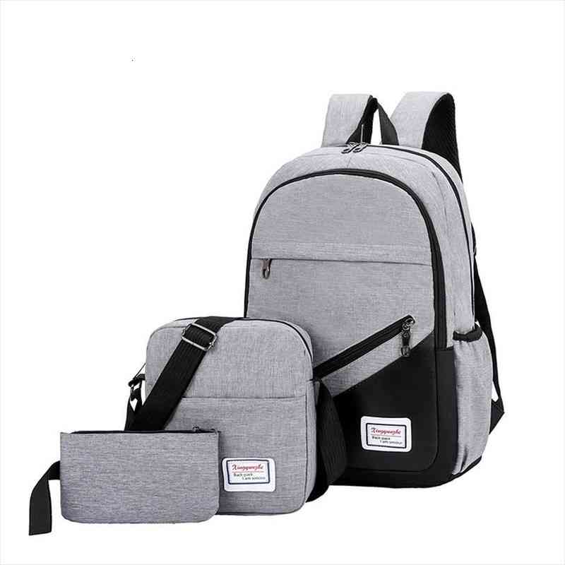 

three-piece double backpack wear-resistant computer backpack leisure travel bag men and women high school student schoolbag