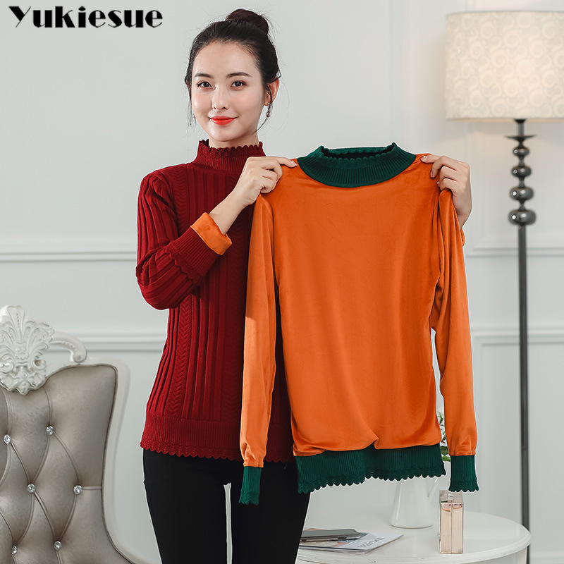 

Thick Warm Fleece Sweaters Women Pullovers Winter Velvet Knitted Pullover Female turleneck Long Sleeve Pull Femme plus size 210518, Caramel