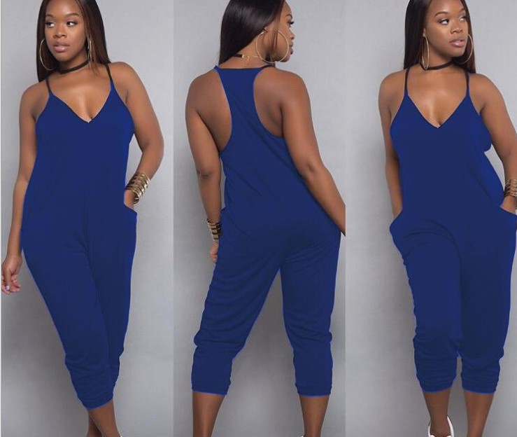 

Summer Sexy Jumpsuits Solid Black White Women Ladies Sleeveless Clubwear Party Jumpsuit Romper Long Trousers S-3XL, Blue