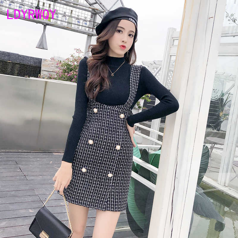 

Make spot tweed straps dress suit 210603, Black