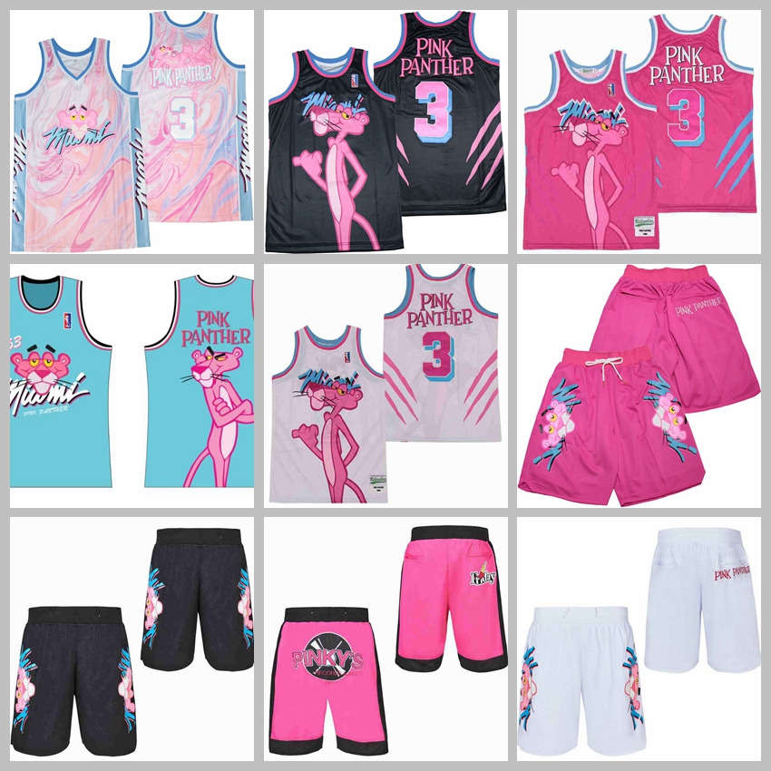 

Movie TV Basketball 3 Miami Pink Panther Jersey Vice Marble Black White Shorts Wears Limited Edition Stitched Good Quality Men, 3 pink new