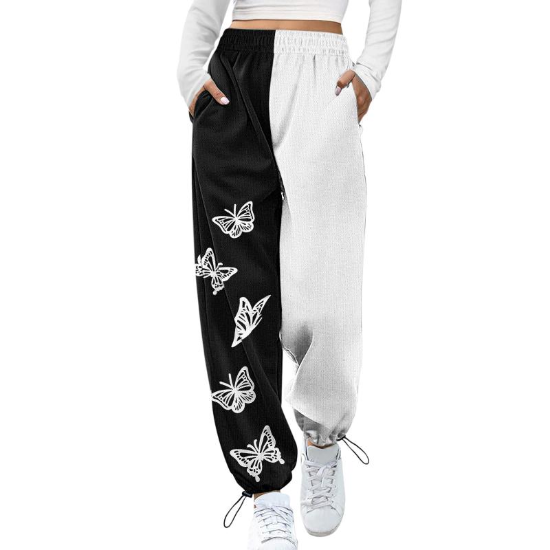 

Women's Leggings Women Casual Sweatpants Butterfly Patchwork Print Pockets High Waist Gym Athletic Fit Jogger Pants Lounge Trousers, Black