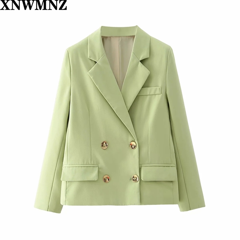 

women double-breasted white blazer female long sleeve elegant jacket office lady formal suits 210520, Green