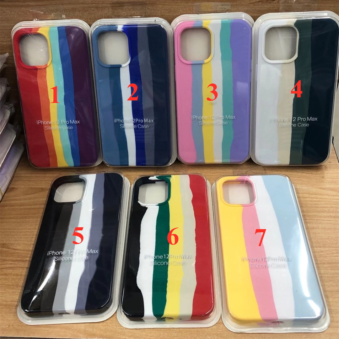 

Rainbow silicone Cell Phone Cases for iphone 12 11 x xr Back Cover With retail package, 7 colour
