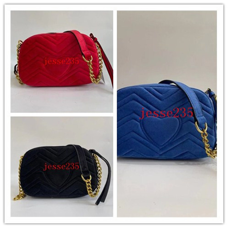 

High Quality Women Shoulder Bags Heart Style Velvet Handbags Gold Chain Crossbody Soho Disco Messenger Purse Wallet 6 colors, Red