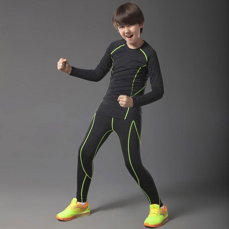 

Running Pants Compression Tights Kids Basketball Men Training Sets Fitness Gym Jogging Leggings Boys Sports Suit, 001 black