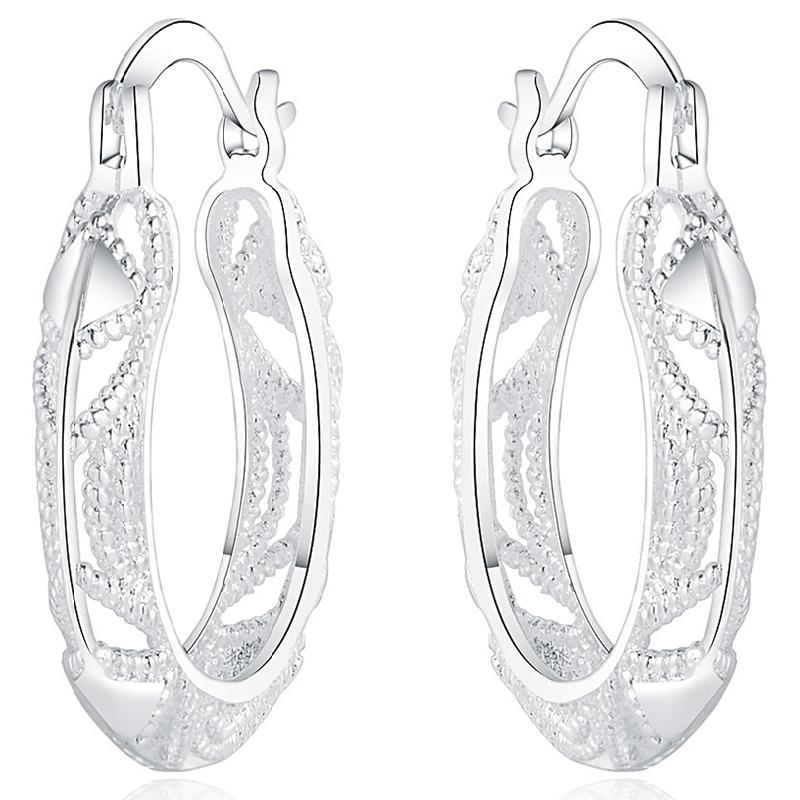 

Hoop & Huggie 925 Sterling Silver Retro Hollow Flower 30mm Earring For Woman Fashion Party Wedding Engagement Jewelry