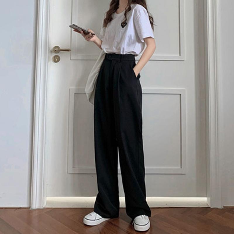 

Women' & Capris Casual High Waist Krean Style Winter Autumn Solid Streetwear Trousers Women Straight Woman Suit Pants Wide Leg Pant, Black
