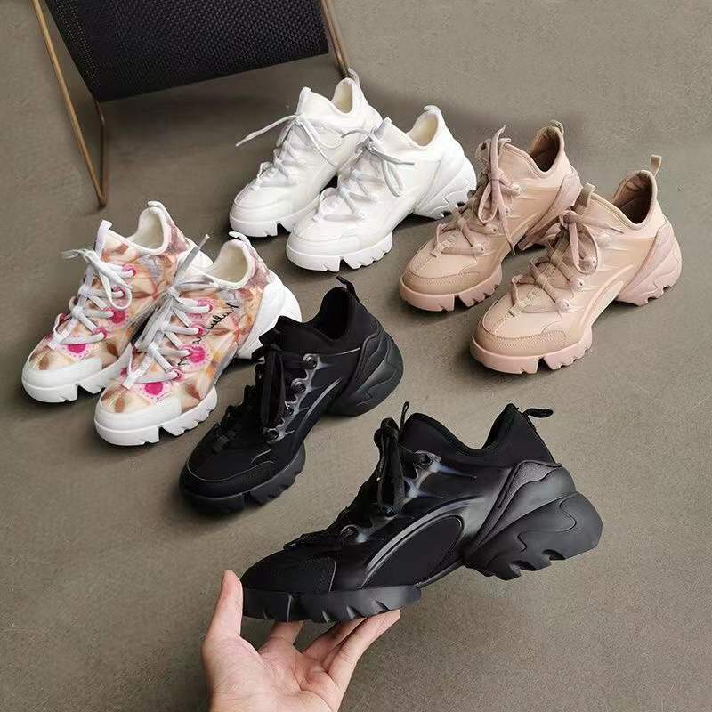 

Dconnect Women Designer Shoes dress shoe Sneakers Neoprene Grosgrain Ribbon Oblique Letter Raised Platform Lace-up Daddy shoes Trainers With Box Size 35-41